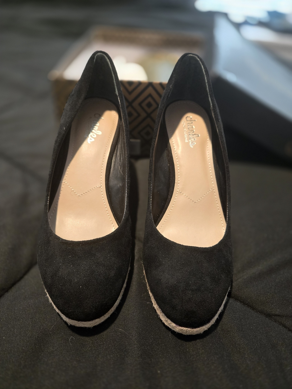 Charles By Charles David Black Suede Espadrille Wedges - Picture 2 of 7